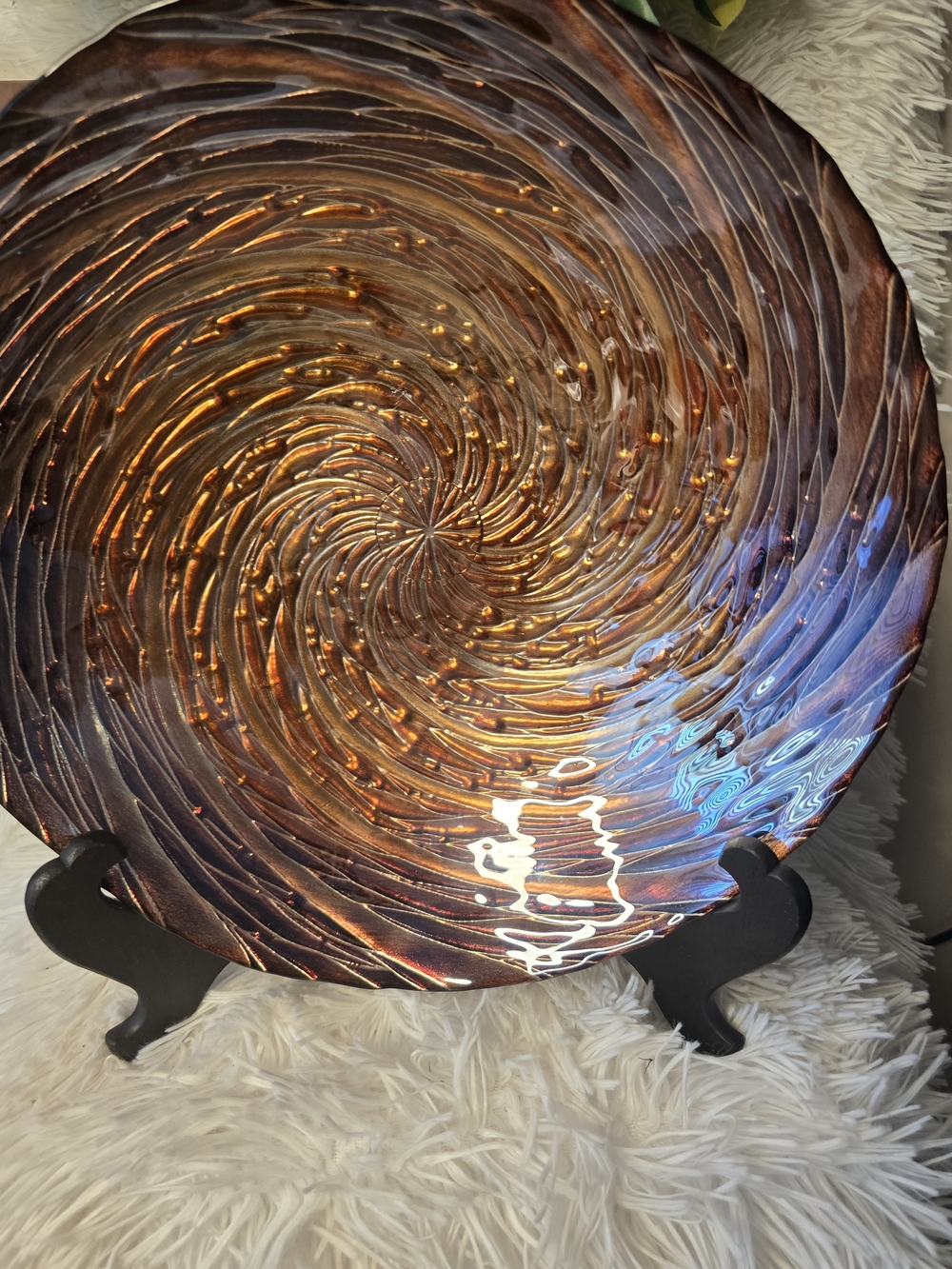 Handblown Spiral Glass Decorative Bowl - Amber/Bronze